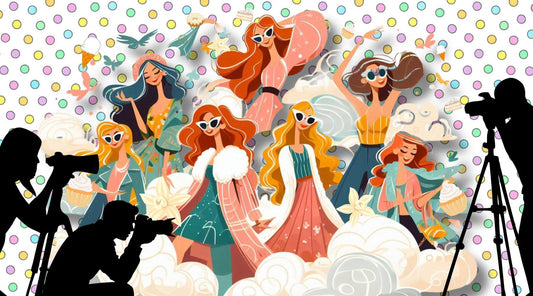 illustration of girls taking part in a fashion shoot