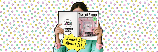 girl reading a magazine called The Lolli Scoop with call out sweet all about it