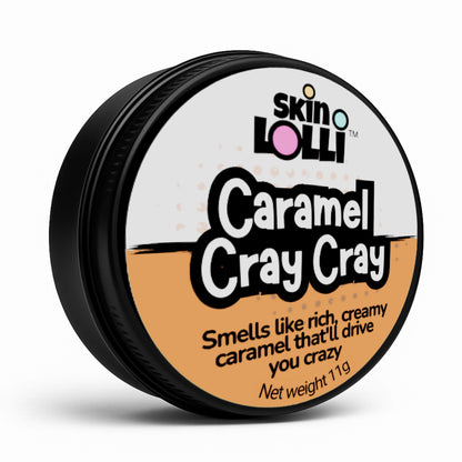 tin of skin lolli Caramel Cray Cray on white background
