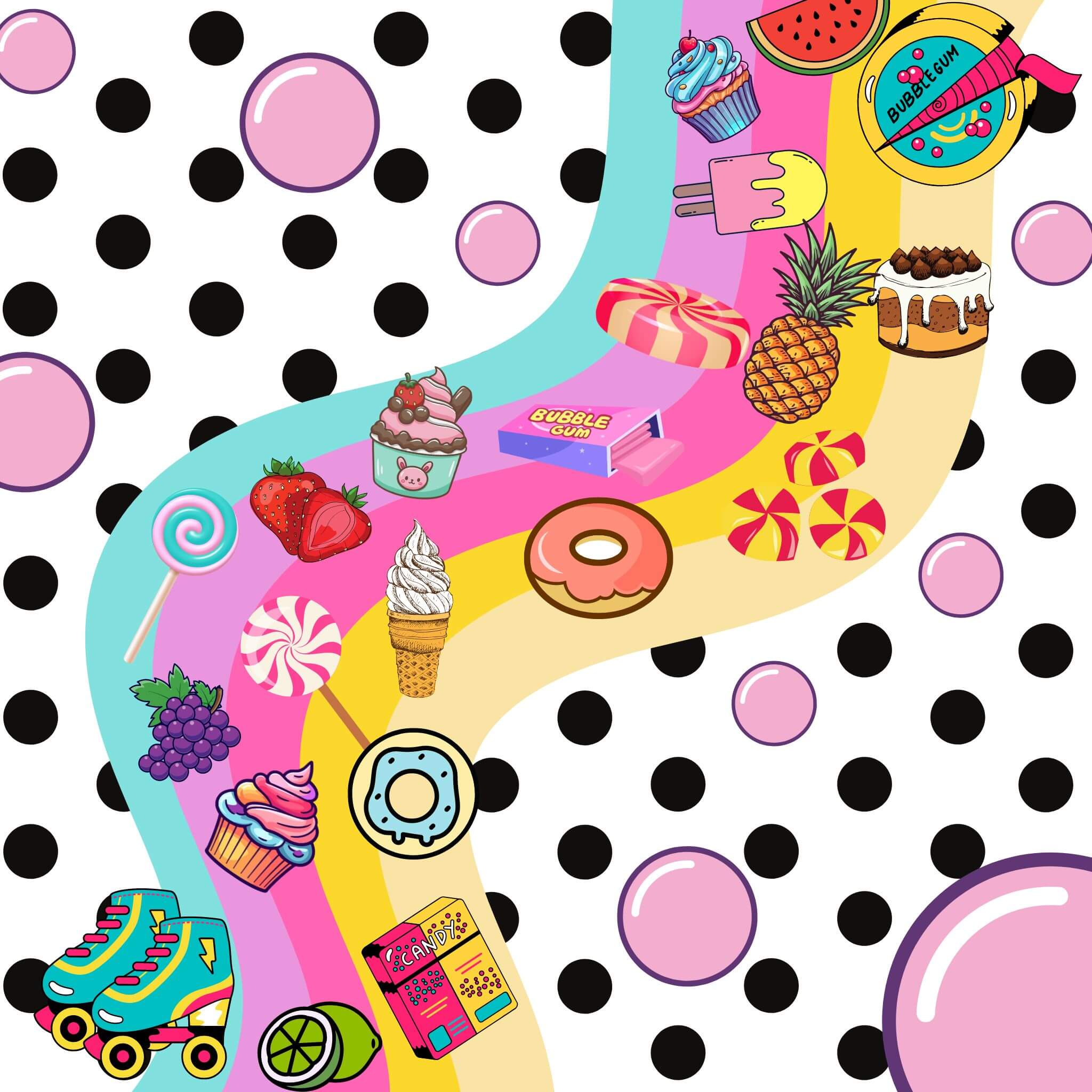 dessert fantasy wallpaper with lollies and dessert treats - perfect inspo for Skin Lolli solid perfume scents